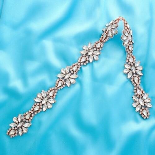 Pearl Handmade Applique Rhinestone Gold Beaded Wide Wedding Dresses Accessories Crystal DIY Wedding Dresses Bridal S166