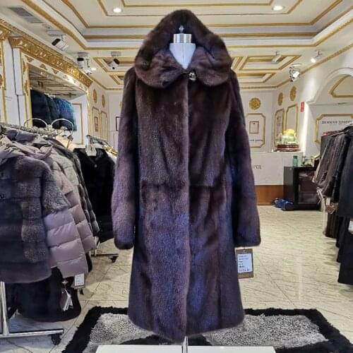 WINTER PALACE womens new models fashion long mink fur coat mink fur coat black mink fur coat from natural comfortable mink coat