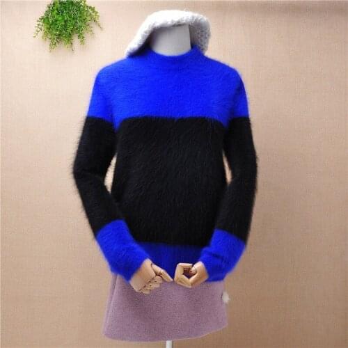 Ladies women fashion fuzzy colored mink cashmere slim bottoming pullover mink cashmere winter clothing jumper sweater pull tops