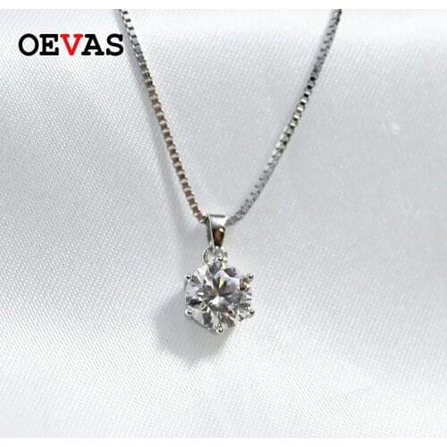 OEVAS 1 Carat Real Moissanite Pendant Necklace For Women Top Quality 100% 925 Sterling Silver Wedding Party Bridal Fine Jewelry