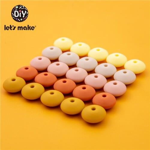 Lets Make Beads Silicone Wholesale 20PCS Lentil Silicone Beads 15mm Jewelry Beads Soft Chew Teething DIY Charm Necklace Teether