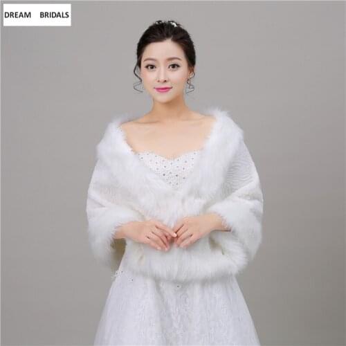2018 Sexy Wedding Bridal Wrap Faux Fur Thick Warm Wraps Fashion Faux Fur Shawl Bolero Women Fur Solid Long Wraps