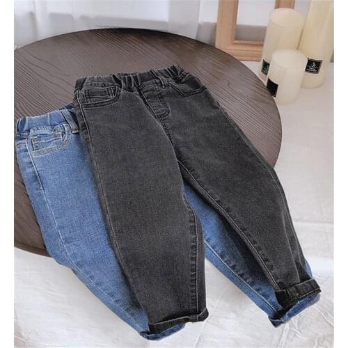 2021 Baby Boys Girls Denim Jeans Pants School Kids Casual Elastic High Waist Trousers Children Jeans Pants Brand Fashion costume