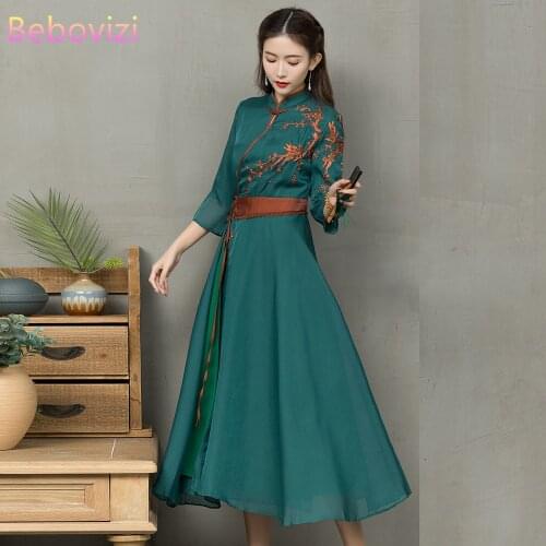 2021 Green Embroidery Chinese Traditional Hanfu Cheongsam Dress for Women Cosplay Ancient Chinese Costume Song Dynasty Clothes