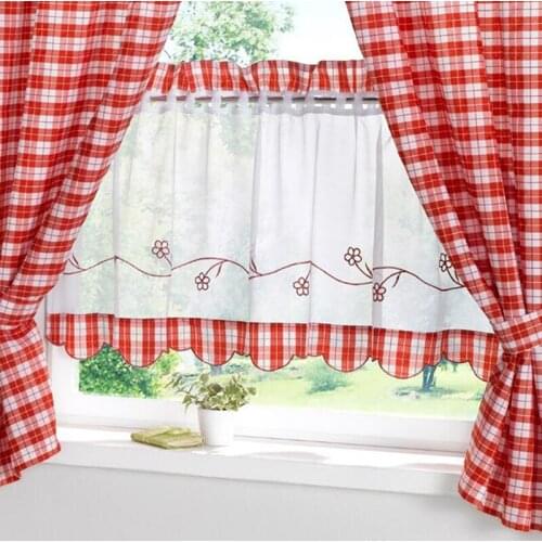 30*90cm Red Plaid Fabric Curtain High Quality Sunshine Blockout Embroidered Coffee Curtain Home Kitchen With Small Curtains
