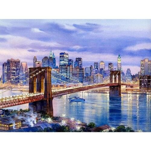 5D Diy Diamond Painting New York Brooklyn Bridge Diamond Mosaic Full Square City Night landscape Diamond