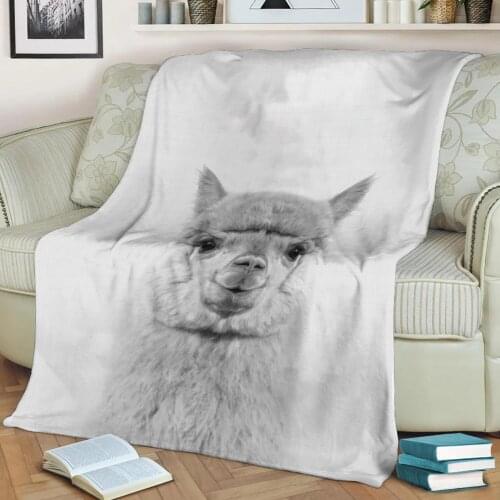 Alpaca Portrait BW Flannel Throw Blanket 3D Printed Keep Warm Sofa Child Blanket Home Decor Textiles Dream Family Gift