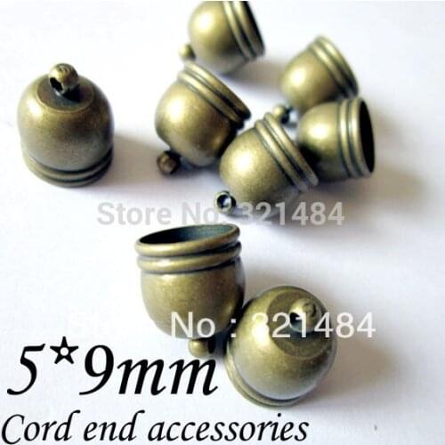 Antique Bronze Brass Tone 1000piece 5x9mm Cord end caps, cord crimp ends for leather cord 4mm necklace/bracelet diy