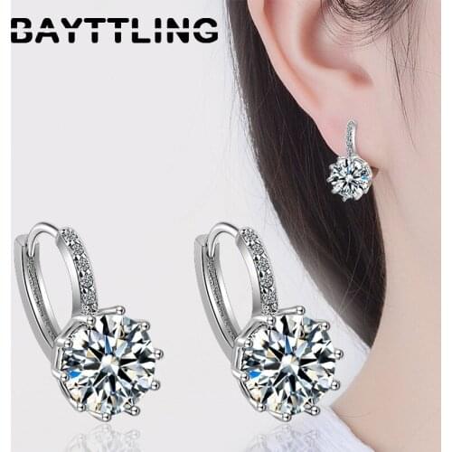 BAYTTLING 925 Sterling Silver 18MM Luxury Multicolor Round Zircon Earrings For Women Fashion Wedding Party Jewelry Gifts