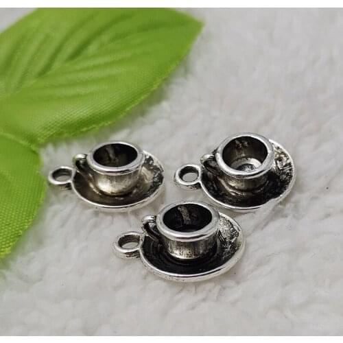 Free Ship 120 pcs Antique silver coffee cup charms pendant 19x15x7mm
