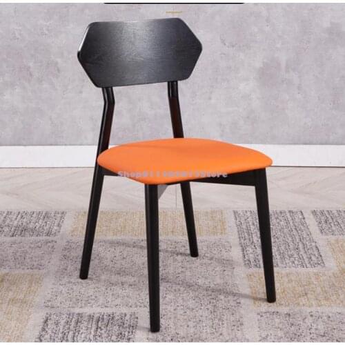 Black Solid Wood Dining Chair Modern Minimalist Home Backrest Small Apartment Chair Hotel Restaurant Stool