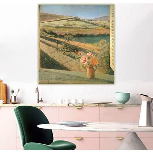 Citon Balthus《The bouquet of roses on the window》Figurative Canvas Oil Painting Art Picture Wall Decor Modern Home Decoration