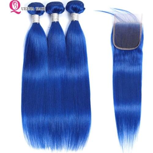 Colored Bundles With Closure Blue Malaysian Hair Bundles With Closure Straight 3 Bundles With Closure Remy Human Hair Extension