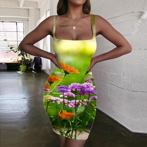 Giyu Flower Dresses Women Flowers Bodycon Dress Colorful Sundress Psychedelic Ladies Dresses Womens Clothing Summer Beach Beach