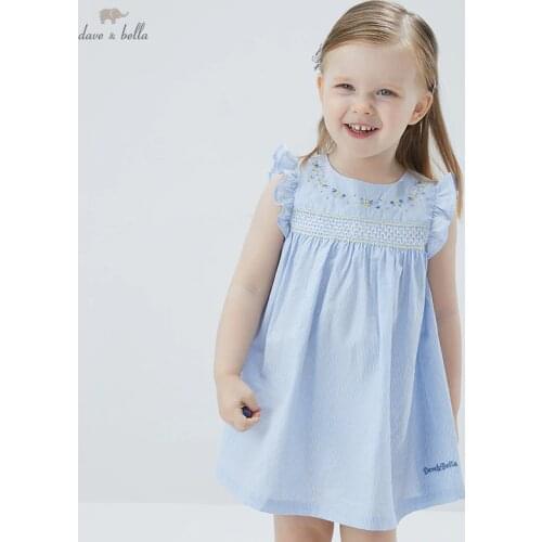 DB16850 dave bella summer baby girls cute floral striped print dress children fashion party dress kids infant lolita clothes