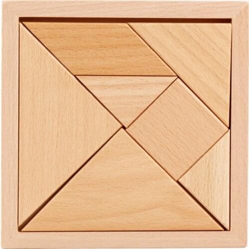Wooden Tangram Block 7 Piece Beech Logs Fun Educational Brain Teaser For Children Square Intelligent Educational Toys For Kids