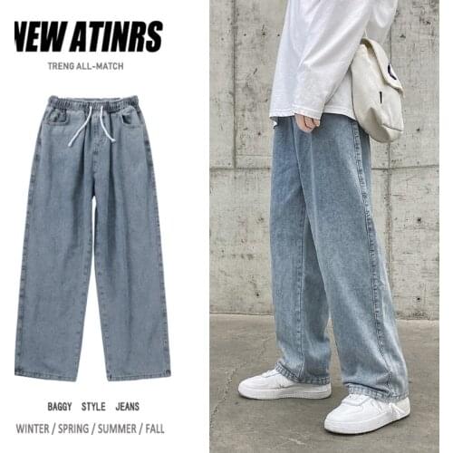 Flower Straight Jeans Mens Fashion Retro Drawstring Jeans Pants Men Streetwear Loose Hip-hop Denim Trousers Mens M-2XL