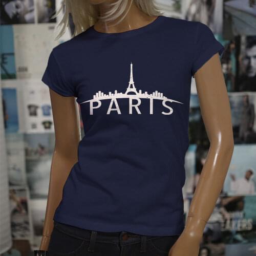 2019 New Women T-Shirt Summer New Print Man Cotton Fashion Paris Skyline France French Pride Eiffel Tower Womens Navy T-Shirt