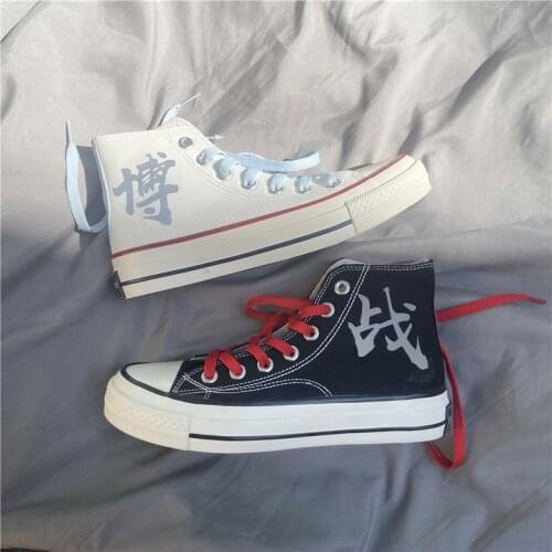 Anime The Untamed Wang Yibo Xiao Zhan Canvas Shoes Unisex Student Signature Reflective Casual High Top Shoes Sports Shoes Gifts