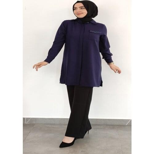 Mobile Stone Embroidered Crepe Shirt