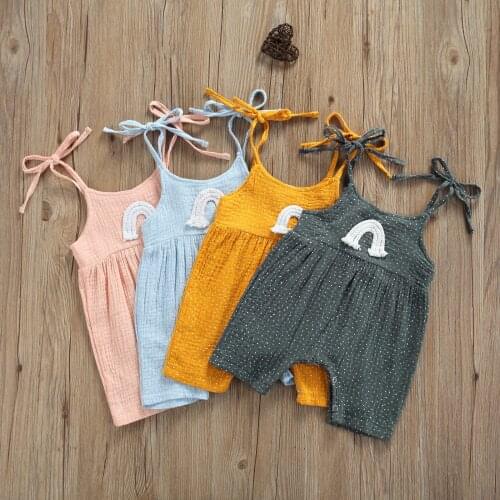 Summer Stylish Casual Loose Baby Short Romper with Rainbow Pattern Girls Sleeveless Round Collar Sling Jumpsuit