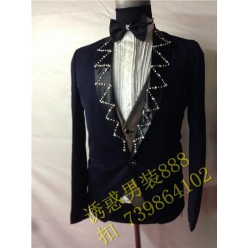 Hot ! 2021 New Men Clothing Dark Blue Formal Dress Ktv Costume Married Plus Size Suit Groom Wedding Dress Singer Costumes