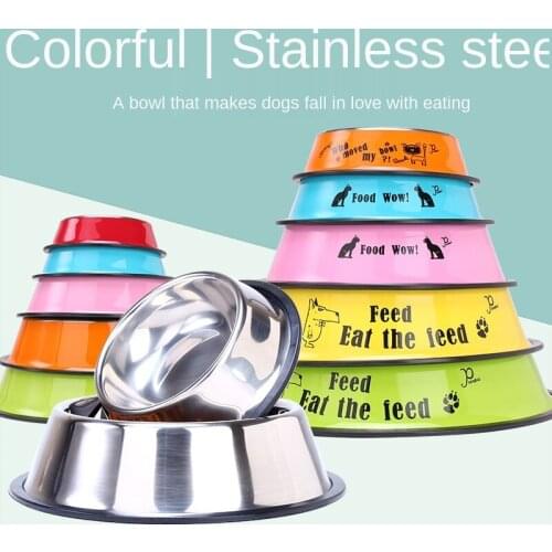 Thickened stainless steel dog bowl pet bowl color cartoon dog bowl size Drinking water, dog food and utensils cat food container