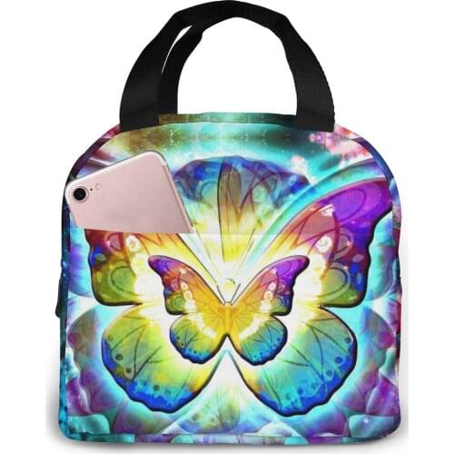 Butterfly Fashion Portable Insulated Canvas Lunch Bag Beautiful Butterfly Thermal Food Picnic Lunch Boxs for School office