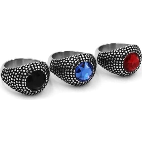 Fashion Band Biker Signet Nails Ring Stainless Steel Jewelry Black Blue Red Stone Motor Biker Men Women Ring Wholesale SWR0815A