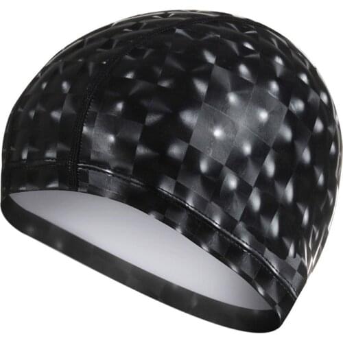 Queshark Men Women Free Size Elastic Waterproof PU Swimming Cap Fabric Protect Ears Long Hair Sports Swim Pool Cap Swim Hat