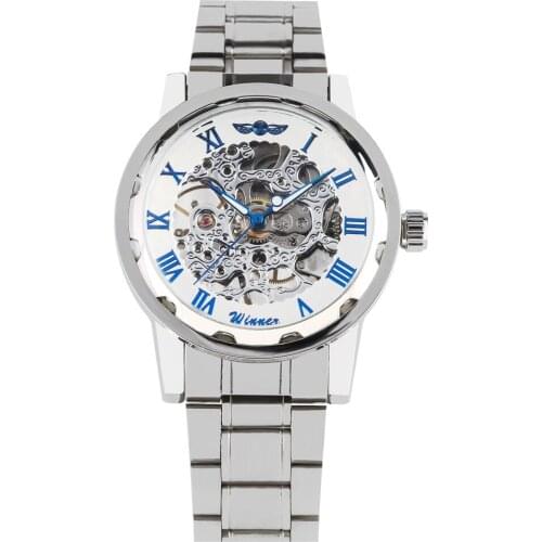 Mens Mechanical Watches Hand-winding Stainless Steel Skeleton Wristwatch Hollow-out Design Luminous Functional