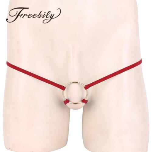 Mens Sexy Hot Lingerie Low Waist with Metal O-Rings Crotchless Open Butt Thong G-String Briefs Underwear For Special Night