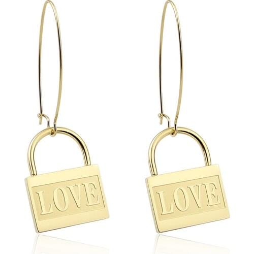 New Fashion Jewelry Stainless Steel Locking Love Pendant Earrings for Womens Party Wedding Gift Wholesale