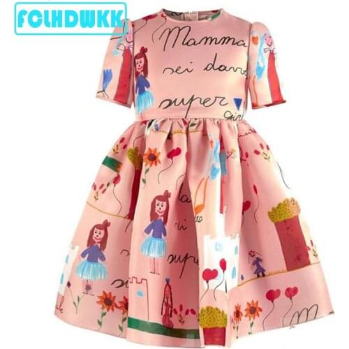 New Spring Kids Dresses For Girls Summer High Quality Girls Clothes Fashion Custom Made Graffiti Dress Girls Party Dresses