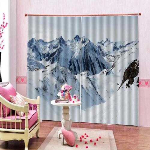 Snow Mountain Window Curtain For Living room Bedroom Bedroom Curtains Polyester Fabric Home Decor ( left and right Side)