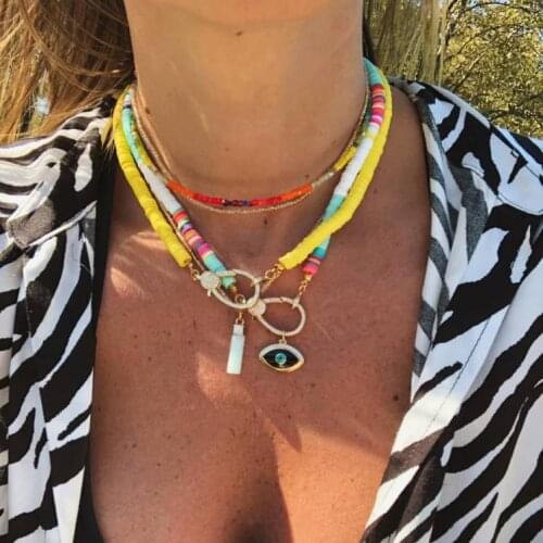 Ожерелье цепь colourful vsco girl Heishi African Vinyl Beads necklace big clasp women collares necklace bohemian boho choker
