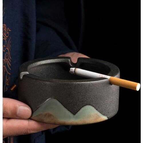 Landscape painting ashtray household ceramic matte large capacity personality trend living room office ashtray ornaments