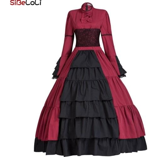 Wine Red Gothic Victorian Style Gown 18th Century Historical Period Corset Victorian Inspired Dress Theater Reenactment Clothin