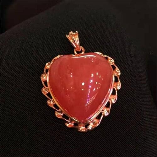 Genuine Red Natural Rhodochrosite Gems Crystal Heart Shape Woman Lady Suspension Pendant 17.5*17.5mm