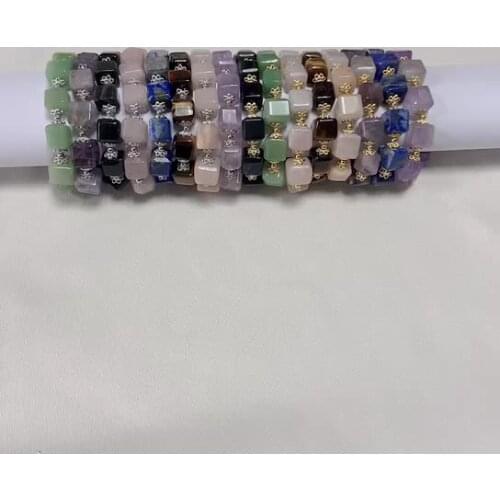 Simple Design 10mm Square Gemstone Natural Stone Amethyst Charm Bracelet For Men And Women