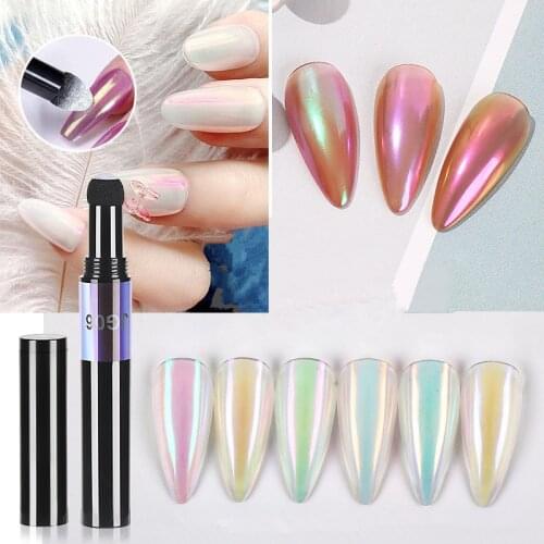 MiFanXi Nail Powder Cushion Pen Auroras Laser Mirror Nail Art Glitter Muticolor Chrome Powder Decorations