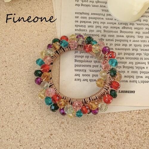 Women Elegant Color crystal Hair Ring Ties Beads Ponytail Holders Hair Accessories Elastic Hair Band Girls Scrunchies Bracelet