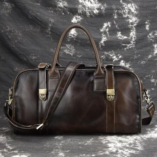Luxury Mens Vintage Natural Genuine Leather Mens Travel Bags brand Retro Cowskin Handbags Casual Business Trip Travel Bag