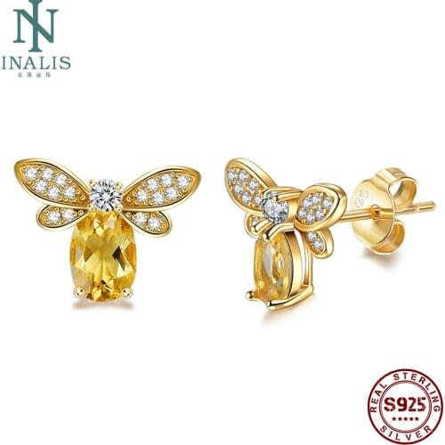 INALIS Cute Bee 925 Sterling Silver Earring For Women 5A Clear Cubic Zirconia Stud Earrings Anniversary Fine Jewelry New Arrival