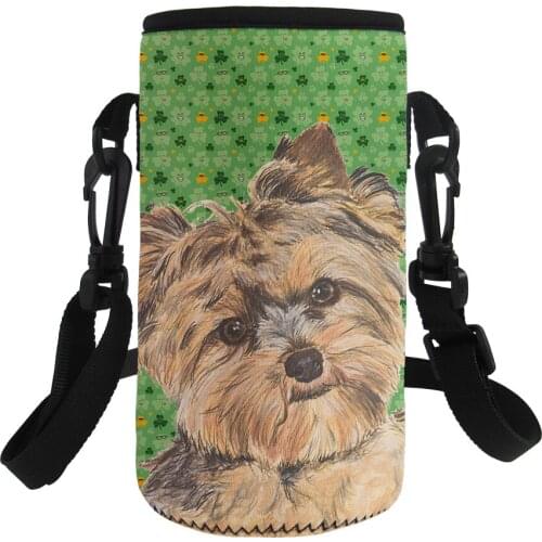 Cute Yorkshire Terrier Print Water Bottle Sleeve Insulation Drink Bottle Carrying Pouch Bag with Strap Sport Water Bottle Covers
