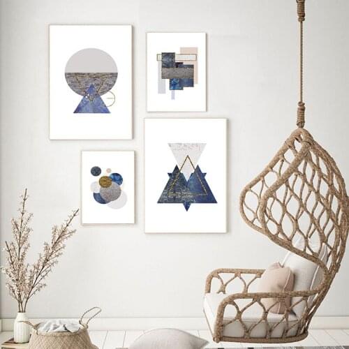 Modern Abstract Geometric Triangle Round Wall Art Posters and Prints Home Decor Gold Foil Graffiti Marble Canvas Print Painting