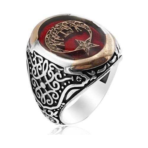 Super Friday Sale 925 Silver Ottoman Moon Star Resurrection Ertugrul Kayi Ring for Men Original English Fine Jewellery Man Rings