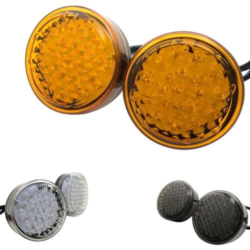 2PC Universal LED ATV Turn Signal Light Amber Indicator Motorcycle Round Front Rear Lamp For Bobber Chopper Cafe Racer Ducati