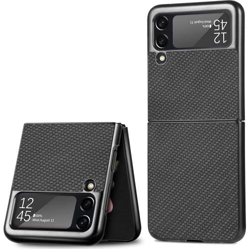 Non-Fingerprint Carbon Fiber Thin Case for Samsung Galaxy Z Flip3 5G Z Flip 3 Shockproof Matte Feeling Phone Cover Bag