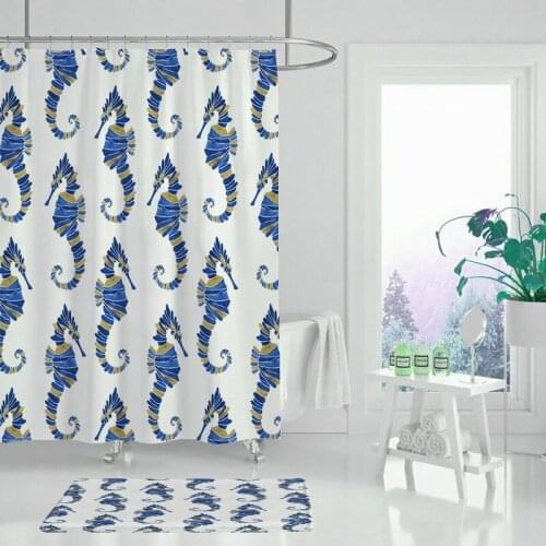 Animal shower curtain seahorse hedgehog background creative bathroom decoration curtain